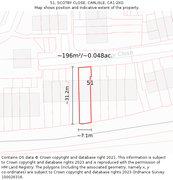 51, SCOTBY CLOSE, CARLISLE, CA1 2XG: Plot and title map
