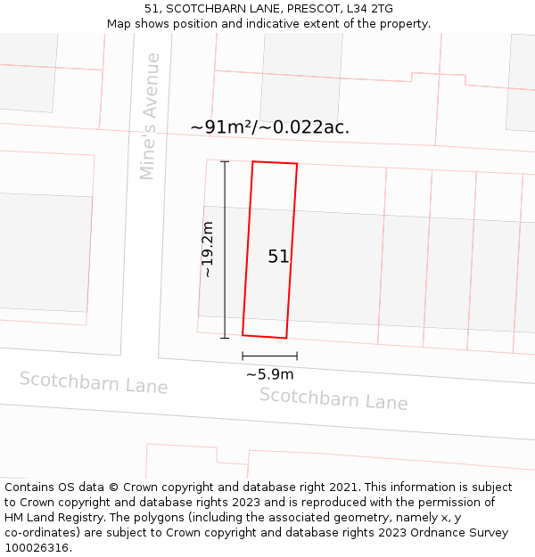 51, SCOTCHBARN LANE, PRESCOT, L34 2TG: Plot and title map
