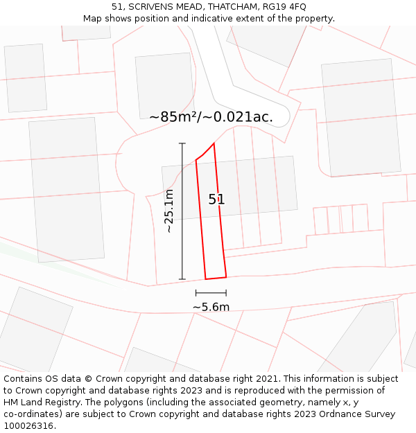 51, SCRIVENS MEAD, THATCHAM, RG19 4FQ: Plot and title map