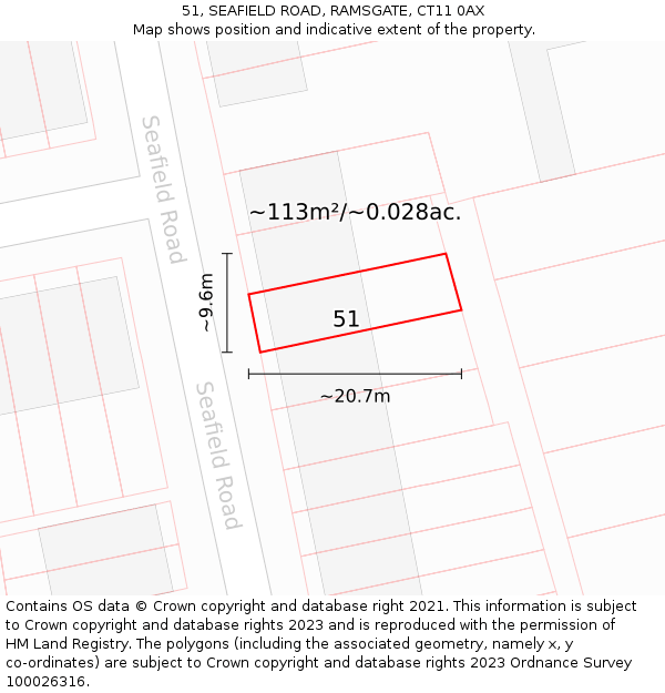 51, SEAFIELD ROAD, RAMSGATE, CT11 0AX: Plot and title map