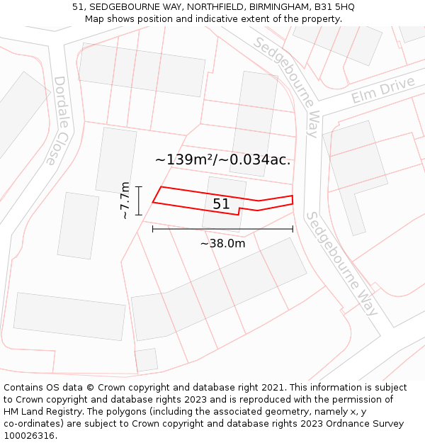 51, SEDGEBOURNE WAY, NORTHFIELD, BIRMINGHAM, B31 5HQ: Plot and title map