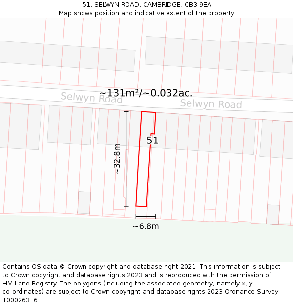 51, SELWYN ROAD, CAMBRIDGE, CB3 9EA: Plot and title map