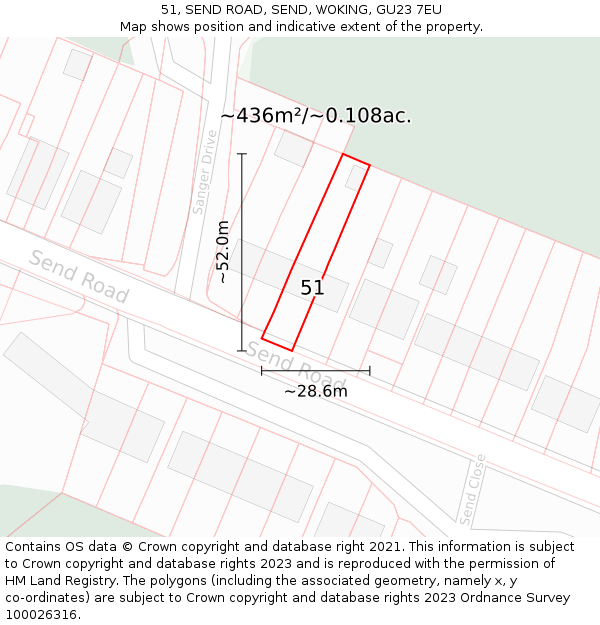 51, SEND ROAD, SEND, WOKING, GU23 7EU: Plot and title map
