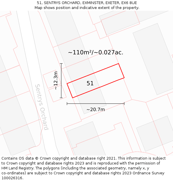 51, SENTRYS ORCHARD, EXMINSTER, EXETER, EX6 8UE: Plot and title map
