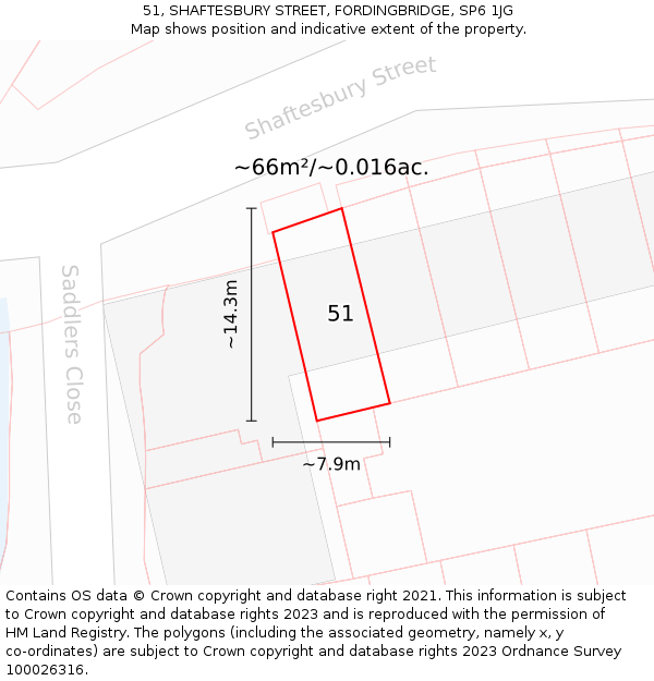 51, SHAFTESBURY STREET, FORDINGBRIDGE, SP6 1JG: Plot and title map