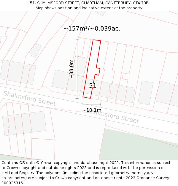51, SHALMSFORD STREET, CHARTHAM, CANTERBURY, CT4 7RR: Plot and title map