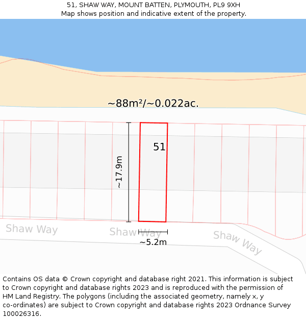 51, SHAW WAY, MOUNT BATTEN, PLYMOUTH, PL9 9XH: Plot and title map