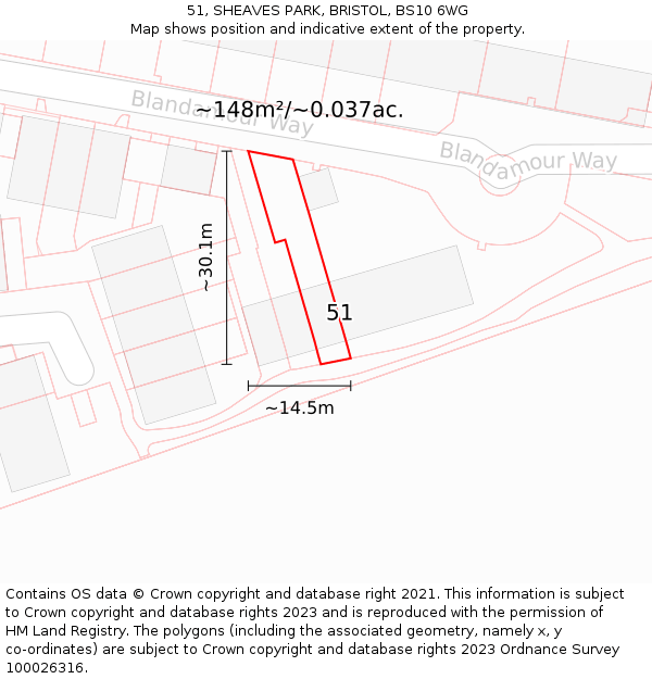 51, SHEAVES PARK, BRISTOL, BS10 6WG: Plot and title map