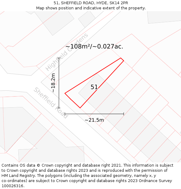51, SHEFFIELD ROAD, HYDE, SK14 2PR: Plot and title map