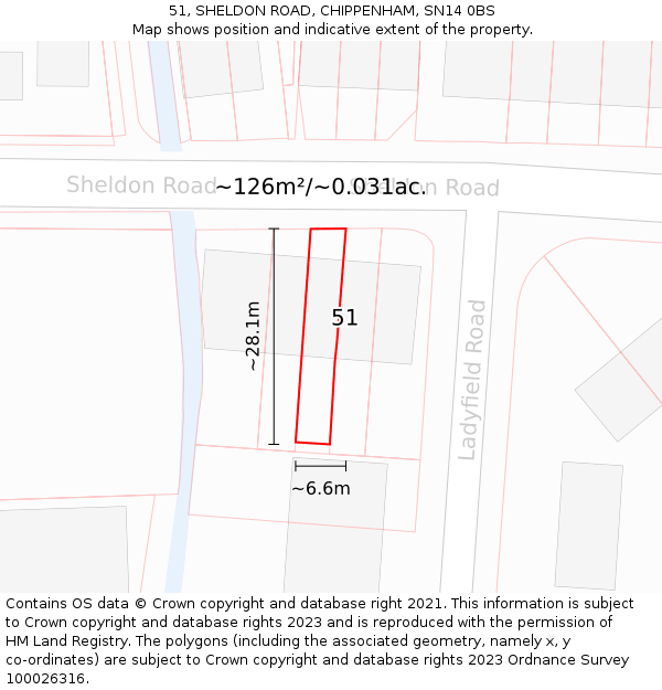 51, SHELDON ROAD, CHIPPENHAM, SN14 0BS: Plot and title map