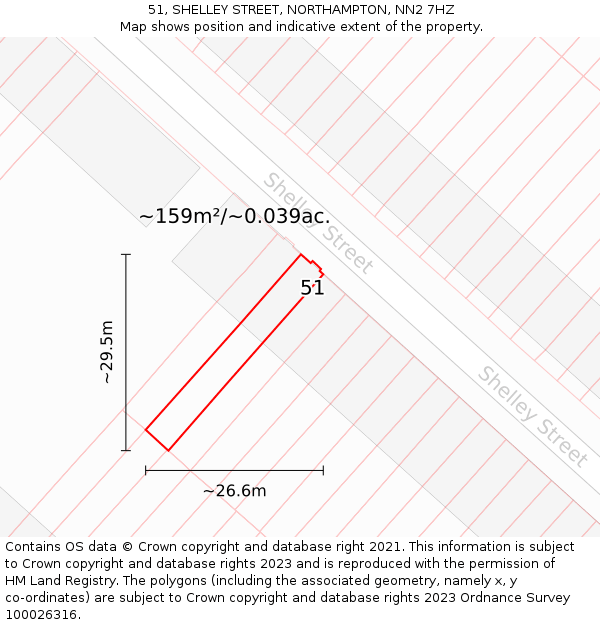 51, SHELLEY STREET, NORTHAMPTON, NN2 7HZ: Plot and title map