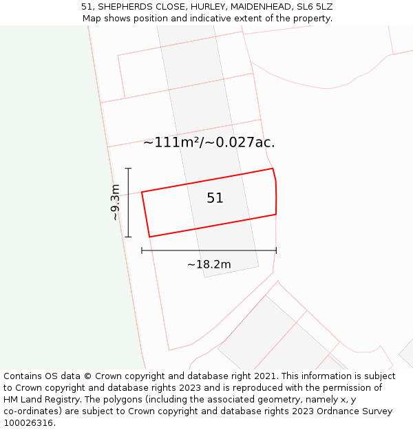 51, SHEPHERDS CLOSE, HURLEY, MAIDENHEAD, SL6 5LZ: Plot and title map