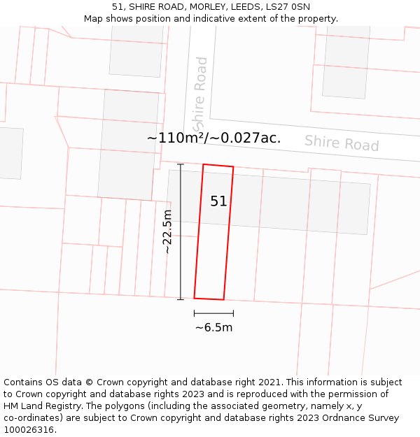 51, SHIRE ROAD, MORLEY, LEEDS, LS27 0SN: Plot and title map