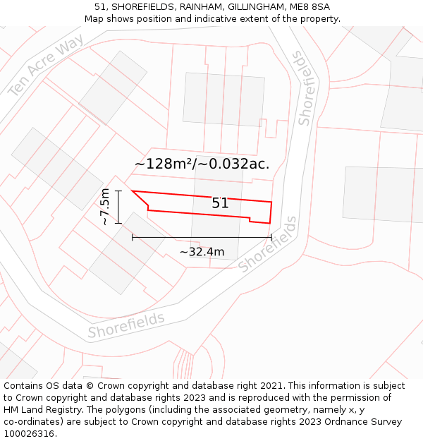 51, SHOREFIELDS, RAINHAM, GILLINGHAM, ME8 8SA: Plot and title map