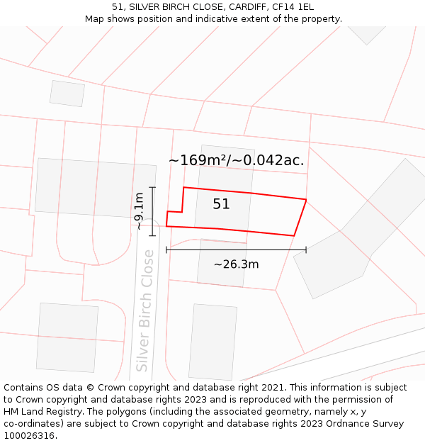 51, SILVER BIRCH CLOSE, CARDIFF, CF14 1EL: Plot and title map