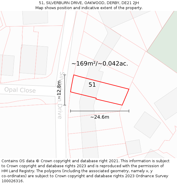 51, SILVERBURN DRIVE, OAKWOOD, DERBY, DE21 2JH: Plot and title map