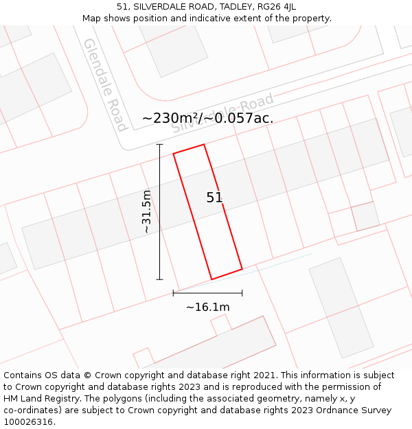 51, SILVERDALE ROAD, TADLEY, RG26 4JL: Plot and title map