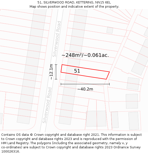 51, SILVERWOOD ROAD, KETTERING, NN15 6EL: Plot and title map