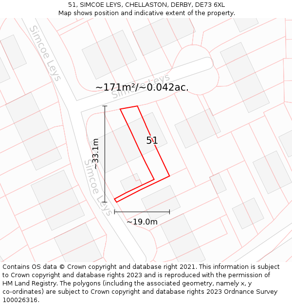51, SIMCOE LEYS, CHELLASTON, DERBY, DE73 6XL: Plot and title map