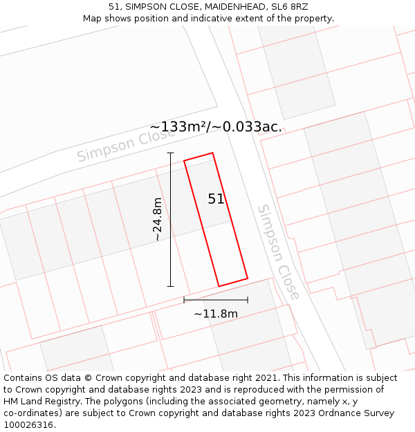 51, SIMPSON CLOSE, MAIDENHEAD, SL6 8RZ: Plot and title map