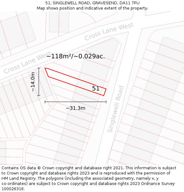 51, SINGLEWELL ROAD, GRAVESEND, DA11 7PU: Plot and title map