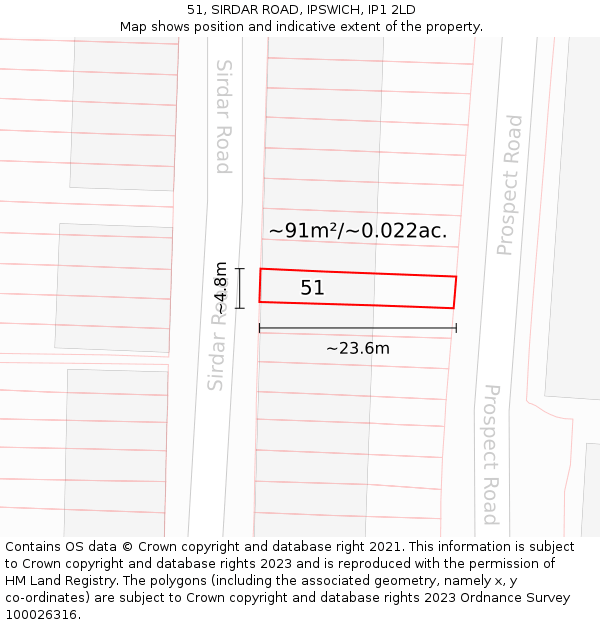 51, SIRDAR ROAD, IPSWICH, IP1 2LD: Plot and title map