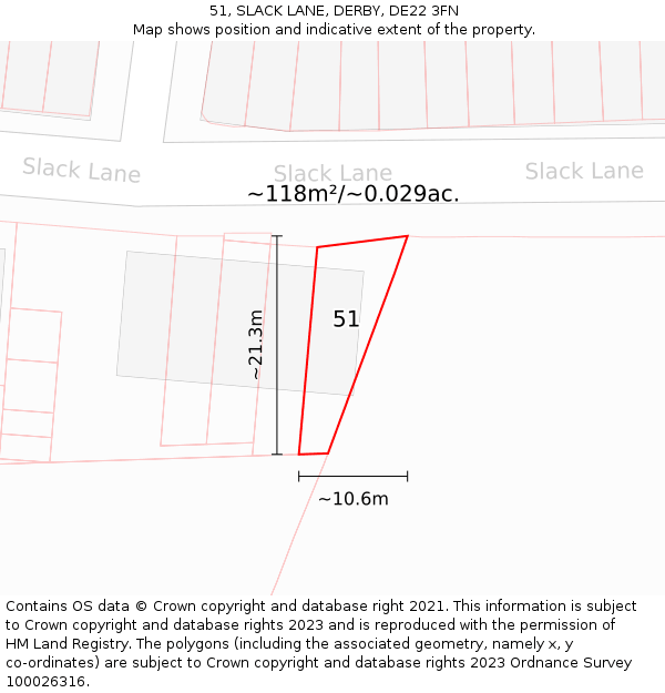 51, SLACK LANE, DERBY, DE22 3FN: Plot and title map