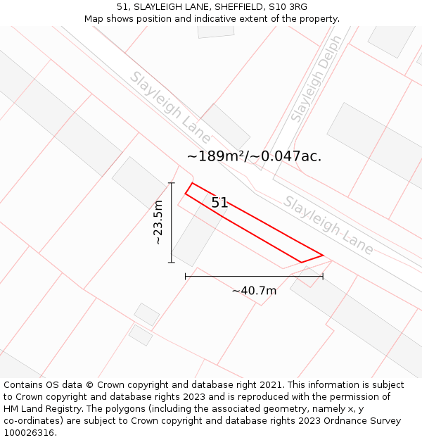51, SLAYLEIGH LANE, SHEFFIELD, S10 3RG: Plot and title map