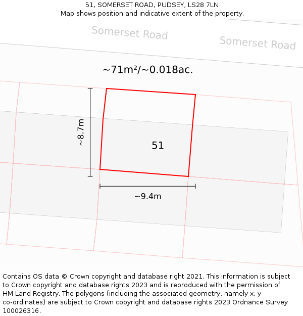 51, SOMERSET ROAD, PUDSEY, LS28 7LN: Plot and title map
