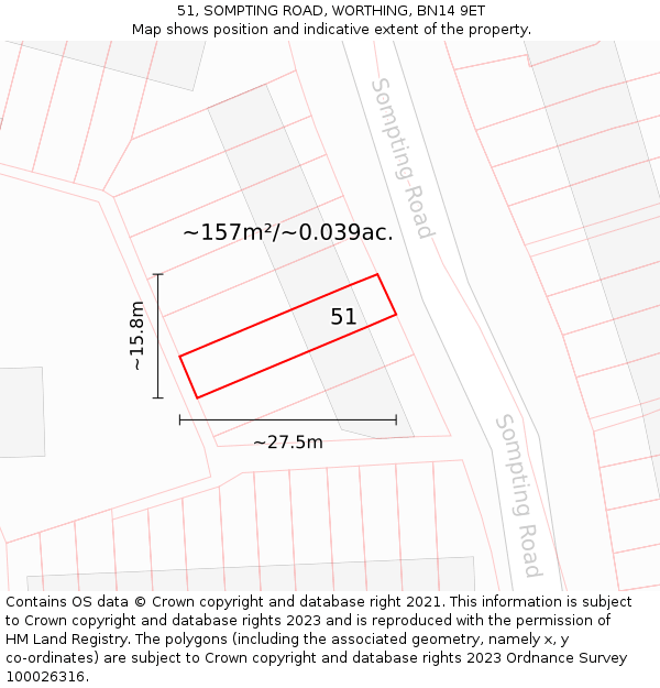 51, SOMPTING ROAD, WORTHING, BN14 9ET: Plot and title map