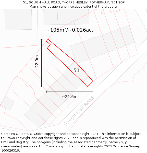 51, SOUGH HALL ROAD, THORPE HESLEY, ROTHERHAM, S61 2QP: Plot and title map