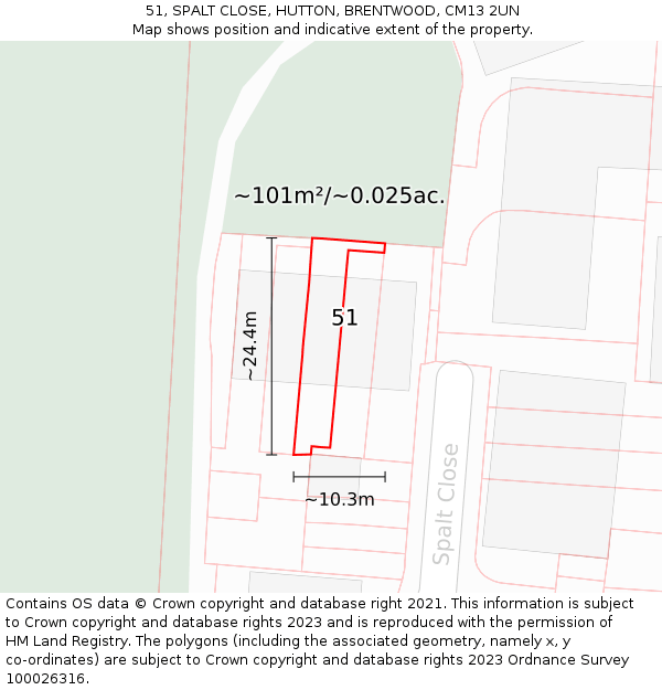 51, SPALT CLOSE, HUTTON, BRENTWOOD, CM13 2UN: Plot and title map