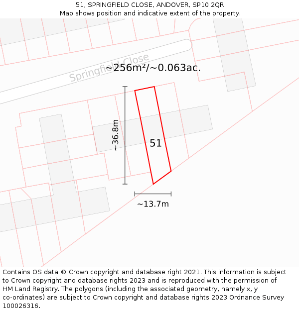 51, SPRINGFIELD CLOSE, ANDOVER, SP10 2QR: Plot and title map
