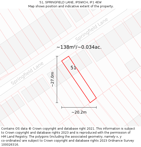 51, SPRINGFIELD LANE, IPSWICH, IP1 4EW: Plot and title map