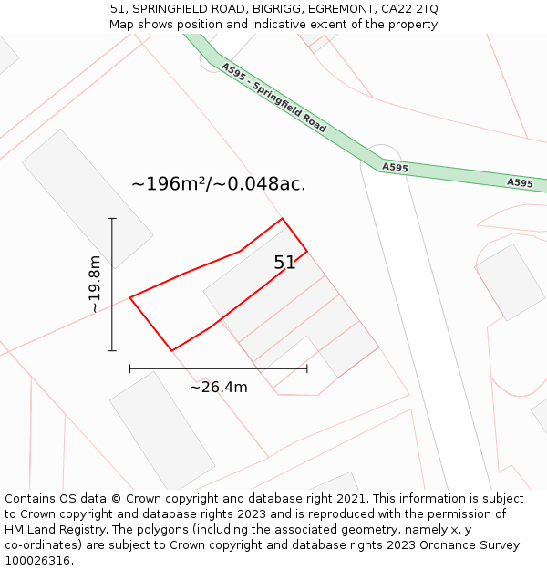 51, SPRINGFIELD ROAD, BIGRIGG, EGREMONT, CA22 2TQ: Plot and title map