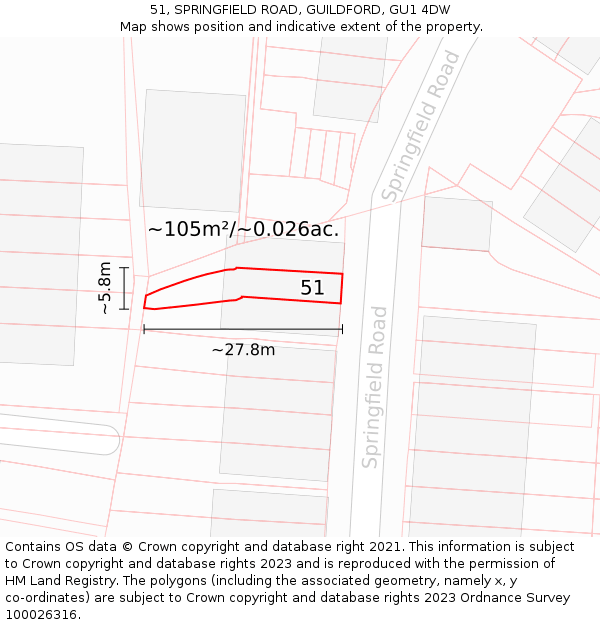51, SPRINGFIELD ROAD, GUILDFORD, GU1 4DW: Plot and title map