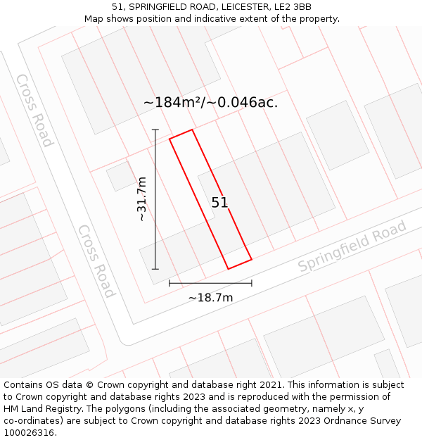 51, SPRINGFIELD ROAD, LEICESTER, LE2 3BB: Plot and title map