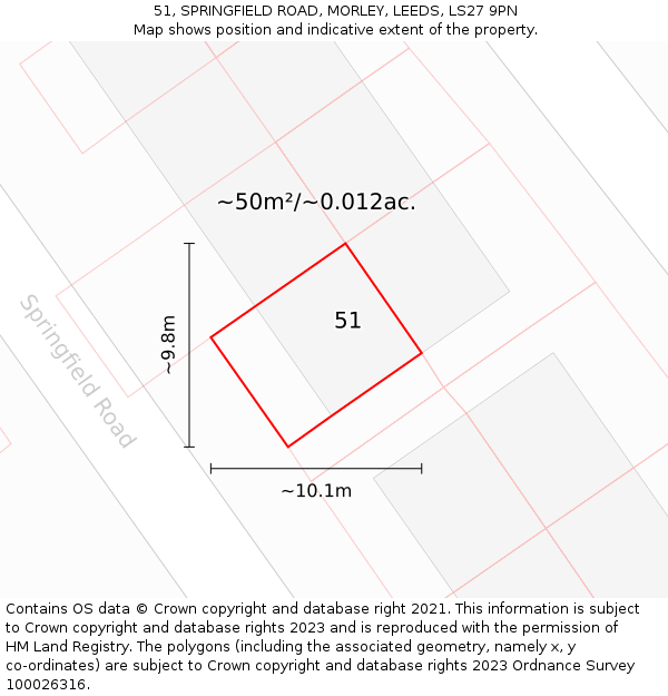 51, SPRINGFIELD ROAD, MORLEY, LEEDS, LS27 9PN: Plot and title map
