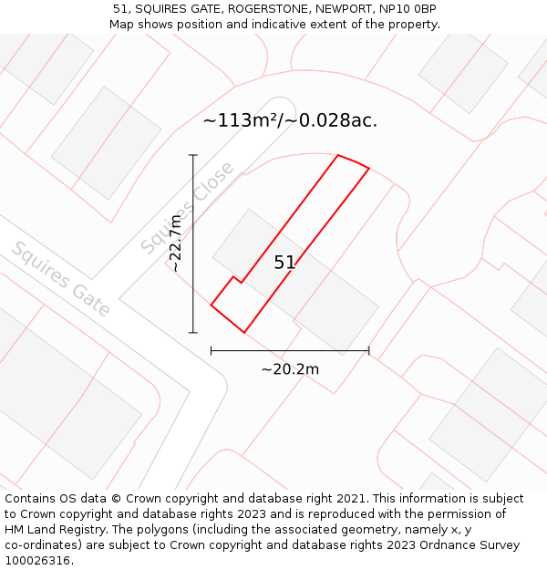 51, SQUIRES GATE, ROGERSTONE, NEWPORT, NP10 0BP: Plot and title map