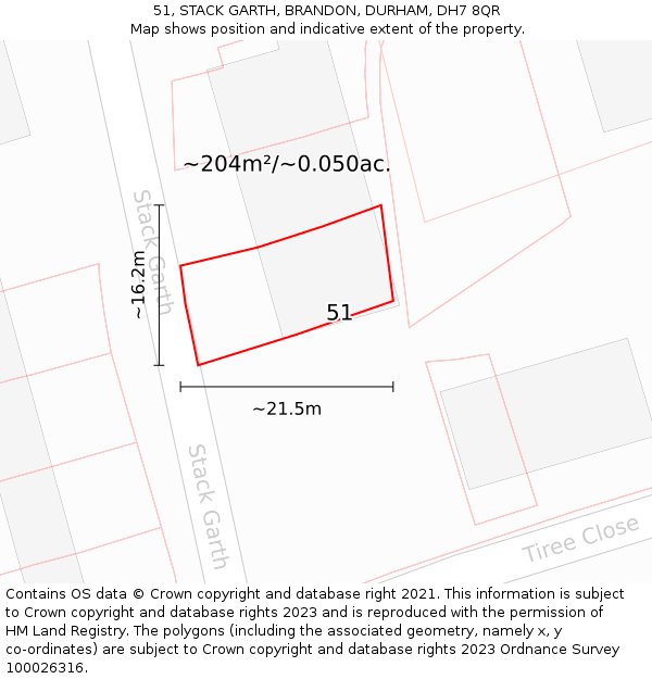 51, STACK GARTH, BRANDON, DURHAM, DH7 8QR: Plot and title map