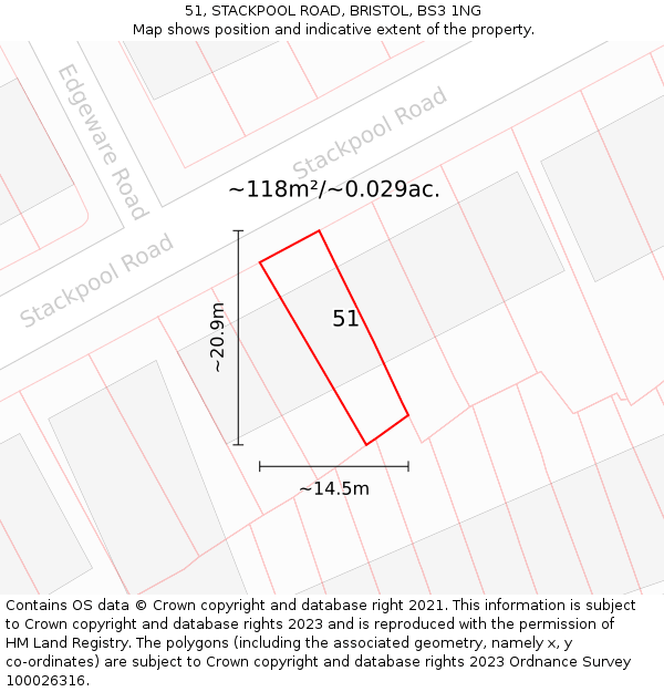 51, STACKPOOL ROAD, BRISTOL, BS3 1NG: Plot and title map