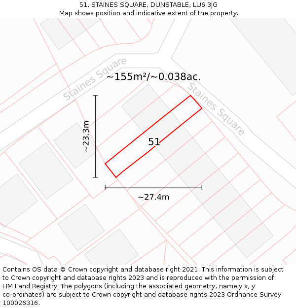 51, STAINES SQUARE, DUNSTABLE, LU6 3JG: Plot and title map