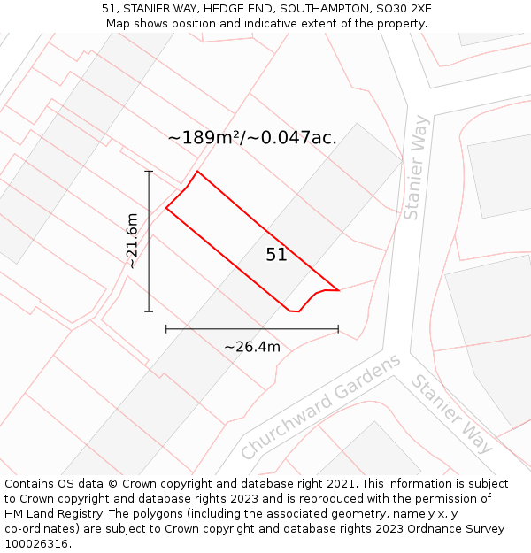 51, STANIER WAY, HEDGE END, SOUTHAMPTON, SO30 2XE: Plot and title map