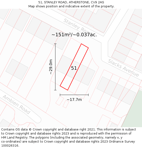 51, STANLEY ROAD, ATHERSTONE, CV9 2AS: Plot and title map