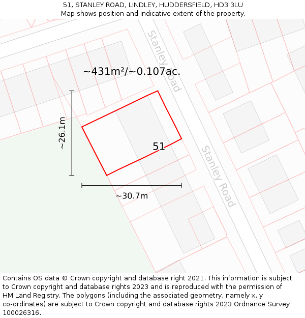 51, STANLEY ROAD, LINDLEY, HUDDERSFIELD, HD3 3LU: Plot and title map