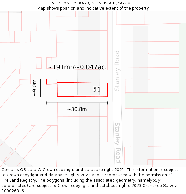51, STANLEY ROAD, STEVENAGE, SG2 0EE: Plot and title map
