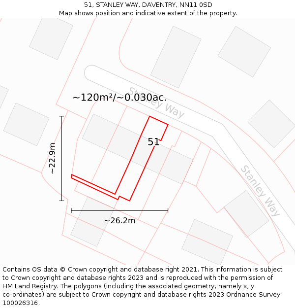 51, STANLEY WAY, DAVENTRY, NN11 0SD: Plot and title map