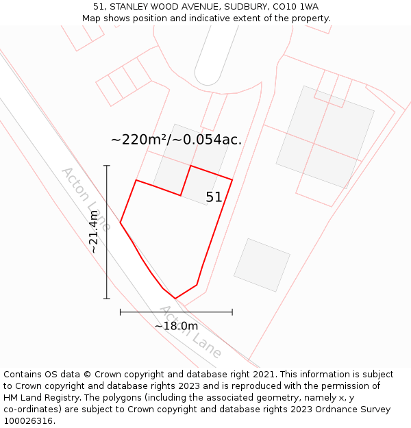 51, STANLEY WOOD AVENUE, SUDBURY, CO10 1WA: Plot and title map