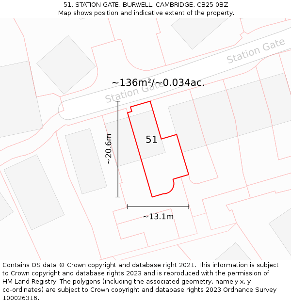 51, STATION GATE, BURWELL, CAMBRIDGE, CB25 0BZ: Plot and title map