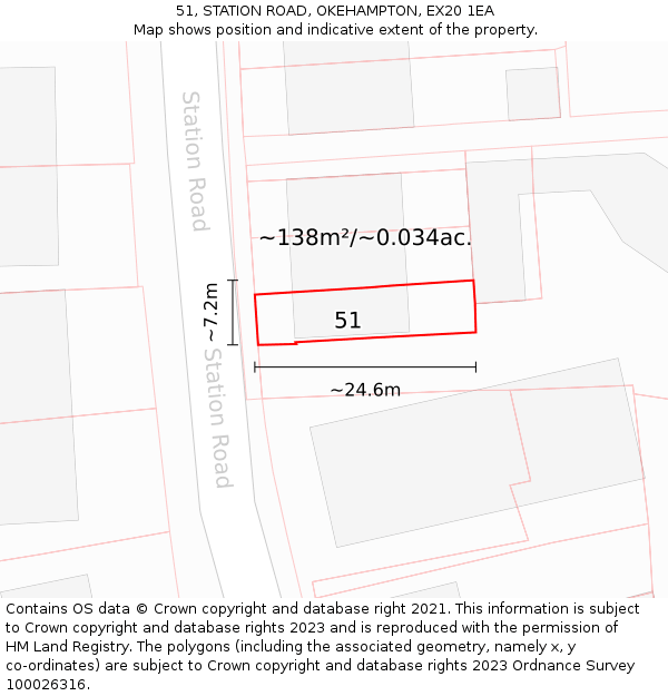 51, STATION ROAD, OKEHAMPTON, EX20 1EA: Plot and title map